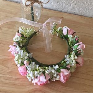 💕 Wedding Veil Flower Crown Pink Roses Headdress